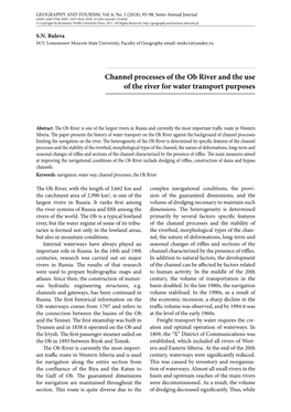 Channel Processes of the Ob River and the Use of the River for Water Transport Purposes