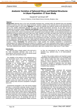 Anatomic Variation of Sphenoid Sinus and Related Structures in Libyan Population: CT Scan Study