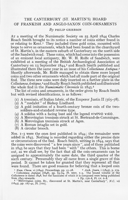 The Canterbury (St. Martin's) Hoard of Frankish and Anglo-Saxon Coin-Ornaments