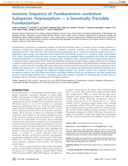 Genome Sequence of Fusobacterium Nucleatum Subspecies Polymorphum — a Genetically Tractable Fusobacterium Sandor E