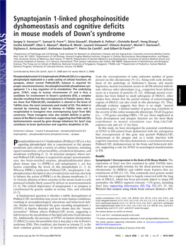 Synaptojanin 1-Linked Phosphoinositide Dyshomeostasis and Cognitive Deficits in Mouse Models of Down’S Syndrome