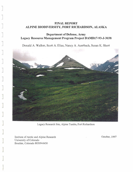Final Report, Alpine Biodiversity, Fort Richardson, Alaska