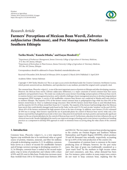 Research Article Farmers' Perceptions of Mexican Bean Weevil, Zabrotes