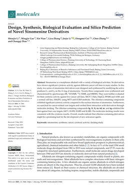 Design, Synthesis, Biological Evaluation and Silico Prediction of Novel Sinomenine Derivatives