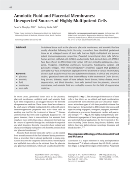 Amniotic Fluid and Placental Membranes: Unexpected Sources of Highly Multipotent Cells