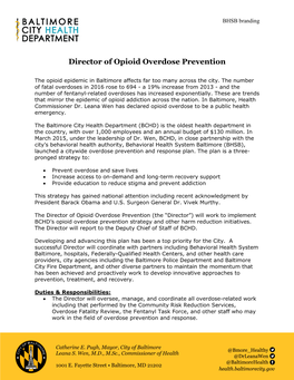 Baltimore City Health Department (BCHD) Is the Oldest Health Department in the Country, with Over 1,000 Employees and an Annual Budget of $130 Million