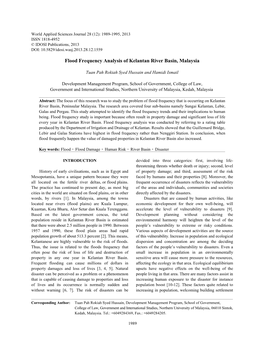 Flood Frequency Analysis of Kelantan River Basin, Malaysia