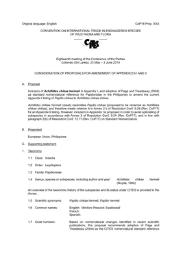 Proposal for Amendment of Appendix I Or II for CITES Cop18