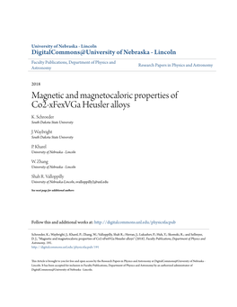 Magnetic and Magnetocaloric Properties of Co2-Xfexvga Heusler Alloys K