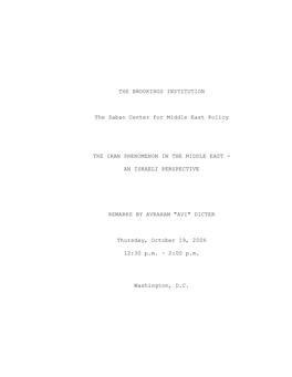 THE BROOKINGS INSTITUTION the Saban Center for Middle East