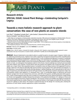 Towards a More Holistic Research Approach to Plant Conservation: the Case of Rare Plants on Oceanic Islands