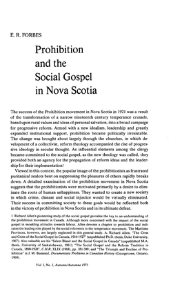 Prohibition and the Social Gospel in Nova Scotia