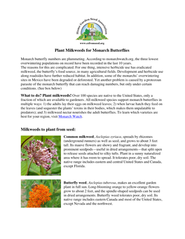 Plant Milkweeds for Monarch Butterflies Milkweeds to Plant from Seed