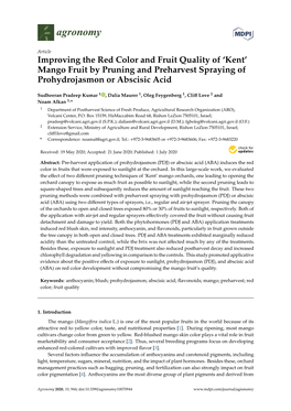 Improving the Red Color and Fruit Quality of 'Kent' Mango Fruit by Pruning and Preharvest Spraying of Prohydrojasmon Or Absc