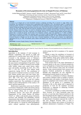 Dynamics of Livestock Population Diversity in Punjab Province of Pakistan Arshad Mahmood Malika, Sameera Arshadb, Muhammad Ali Shahc, Muzammal Tariqc and M