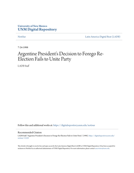 Argentine President's Decision to Forego Re-Election Fails to Unite Party.