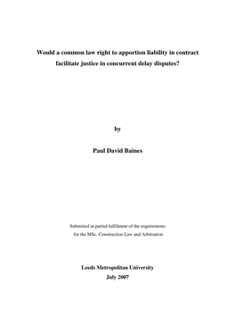 Would a Common Law Right to Apportion Liability in Contract Facilitate Justice in Concurrent Delay Disputes?