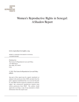 Women's Reproductive Rights in Senegal: a Shadow Report