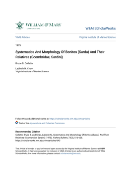 Sarda) and Their Relatives (Scombridae, Sardini)