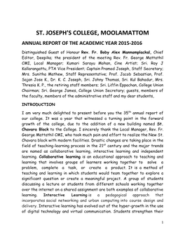 St. Joseph's College, Moolamattom Annual Report of the Academic Year