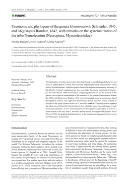 Taxonomy and Phylogeny of the Genera Gymnocnemiaschneider