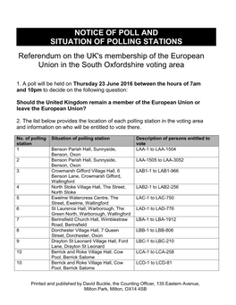 Notice of Poll and the Situation of Polling Stations