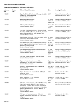 Government Series RG 1-59 Crown Land Survey Diaries, Field Notes and Reports