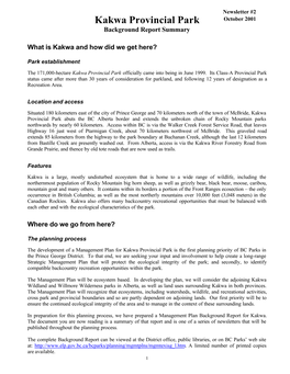 Kakwa Provincial Park October 2001 Background Report Summary