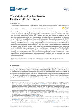 The Chikchi and Its Positions in Fourteenth-Century Korea