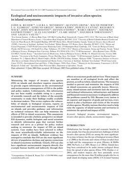 Ecological and Socioeconomic Impacts of Invasive Alien Species in Island Ecosystems