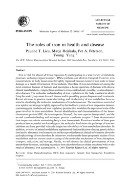 The Roles of Iron in Health and Disease Pauline T