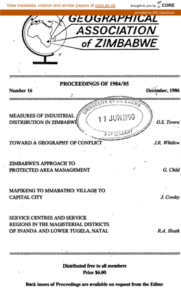 GEOGRAPHICAL ASSOCIATION of ZIMBABWE