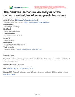 The Zierikzee Herbarium: an Analysis of the Contents and Origins of an Enigmatic Herbarium