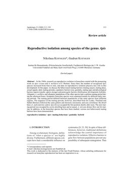 Reproductive Isolation Among Species of the Genus Apis