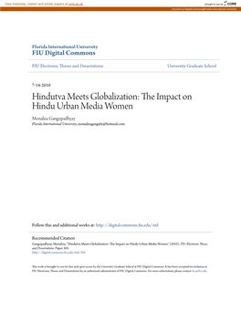 Hindutva Meets Globalization: the Mpi Act on Hindu Urban Media Women Monalisa Gangopadhyay Florida International University, Monalisaganguly@Hotmail.Com