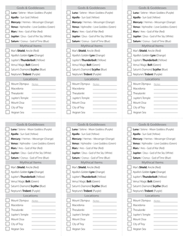Gods & Goddesses Mythical Items Locations Gods & Goddesses