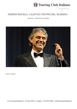 Andrea Bocelli -Lajatico Teatro Del Silenzio