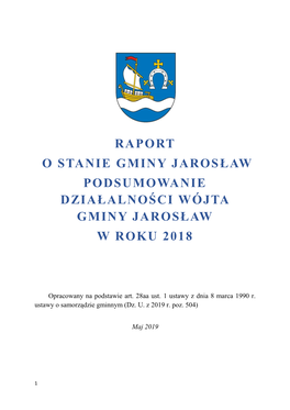 Raport O Stanie Gminy Jarosław Podsumowanie Działalności Wójta Gminy Jarosław W Roku 2018