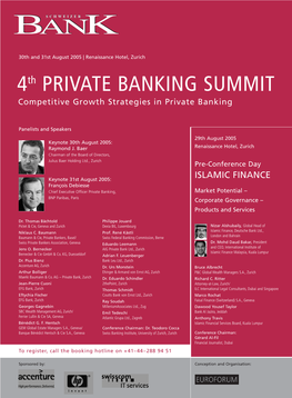 4Th PRIVATE BANKING SUMMIT Competitive Growth Strategies in Private Banking