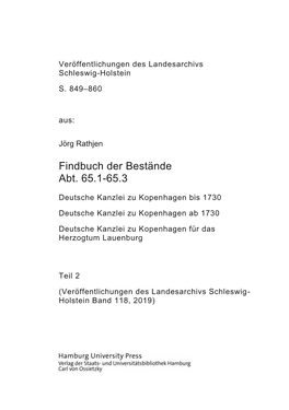 Findbuch Des Bestandes Abt. 65.1-65.3