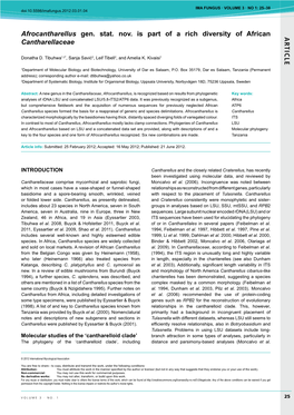 AR TICLE Afrocantharellus Gen. Stat. Nov. Is Part of a Rich Diversity Of