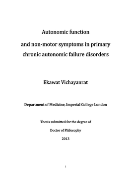 Autonomic Function and Non-Motor Symptoms in Primary Chronic Autonomic Failure Disorders