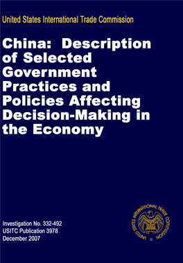 China: Description of Selected Government Practices and Policies Affecting Decision Making in the Economy