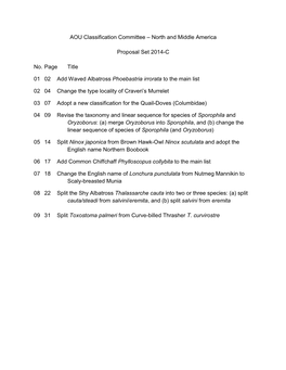 AOU Classification Committee – North and Middle America Proposal Set