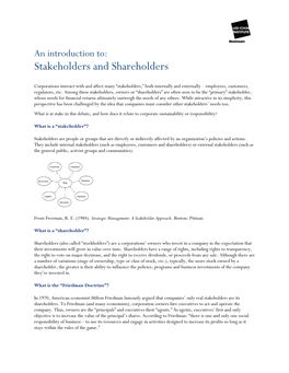 Stakeholders and Shareholders