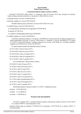 Sprawozdanie Wójta Gminy Czastary Z Wykonania Budżetu Gminy Czastary Za 2015 R