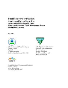 Interim Record of Decision Anaconda Copper Mine Site, Arimetco