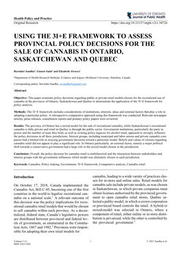 Using the 3I+E Framework to Assess Provincial Policy Decisions for the Sale of Cannabis in Ontario, Saskatchewan and Quebec