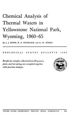 Chemical Analysis of Thermal Waters in Yellowstone National Park, Wyoming, 1960-65