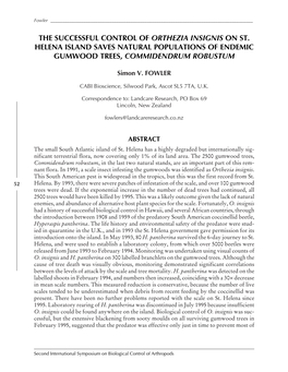 The Successful Control of Orthezia Insignis on St. Helena Island Saves Natural Populations of Endemic Gumwood Trees, Commidendrum Robustum